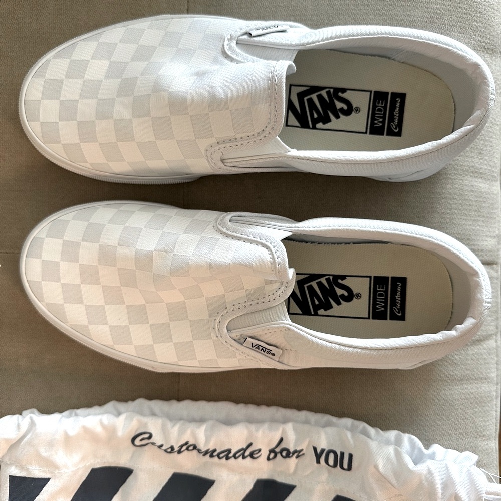 Vans White Checkerboard Slip-On Sneakers